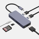 Hub USB C 4K HDMI, 6 en 1 USB C à HDMI Multiport USB C Thunderbolt 3 HUB Adapter Compatible avec MacBook Pro/Air/Dell/Surface/HP/Lenovo Laptops (4K HDMI, USB3.0 * 2, 100W PD, SD/TF)