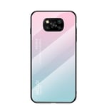 FANFO® Phone Case for Xiaomi Poco X3 Pro/Xiaomi Poco X3 NFC, Gradient Colour Tempered Glass Shockproof Mobile Back Cover Anti-Scratch Hybrid Silicone Frame Protective Armour Cases, Pink Blue