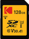 Kodak - Carte SD 128 Go UHS-I U3 V30 SDHC/XC - Carte Mémoire - Vitesse de Lecture 95MB/s Max - Vitesse d'Écriture 85MB/s Max - Stockage de Vidéos 4K Ultra HD et de Photos HD - SD Card