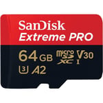 SanDisk 64 Go Extreme Pro Carte microSDXC + Adaptateur SD Classe 10, U3, V30