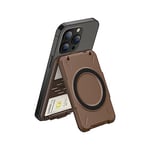 PROfezzion 2 in 1 Mag Safe Wallet Kickstand, Magnetic Card Holder fit 4 Cards, RFID Blocking with Slim and Hard Shell for iPhone 15 14 13 12 & Mag Safe,Not for iPhone 13Mini/12Mini(Brown)