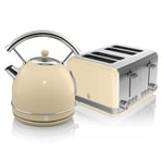 Swan, Retro Kitchen Kettle and Toaster Set, 1.8L Dome Kettle, 4 Slice Toaster, (Cream)