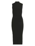 Vistylie High-Neck S/L Rib Knit Dress Maxiklänning Festklänning Black Vila