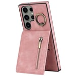 Samsung Galaxy S23 Ultra lommebokdeksel med ringholder - rosa