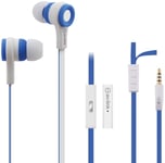 av:link Blue and White Stereo Earbud Earphones Headphones + Mic Microphone