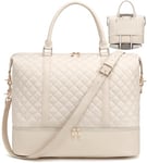 Bluboon Women Ladies Carry-on Tote Weekender Bag with Shoe Compartment, Canvas Overnight Travel Duffle Bag in Trolly Handle, 289-quilted Beige, L