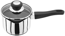Judge Vista Draining J304EA Medium Stainless Steel Non-Stick Saucepan with Pouring Lip 14cm 1L, Shatterproof Glass Strain & Pour Lid, Induction Ready, Oven Safe, 25 Year Guarantee