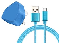 [Charger's Bundle] 1 Meter Fast Replacement Charger with USB Type C Braided Cable for Samsung Galaxy S9 S9 Plus S8 S8 Plus S10 S10+ Plus, Note 9 Note 8 Fast Charging Plug – CE Approved (Blue)