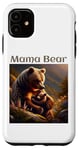 Coque pour iPhone 11 Maman ours et petit dans une belle scène de forêt au coucher du soleil