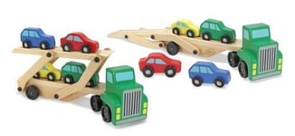 Melissa & Doug Car Transporter and Cars Wooden Toy Set With 1 Truck 4 Cars 14096
