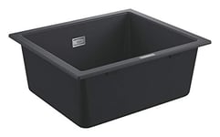 GROHE K700U - Quartz Composite Kitchen Sink with Overflow (Top Mount or Undermount, 1 Bowl 469 x 393 x 205 mm, Waste Kit, Basket Strainer Waste, Mounting Set), 533 x 457 mm Granite Black, 31654AP0