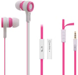 av:link Pink and White Stereo Earbud Earphones Headphones + Mic Microphone