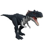 Jurassic World Figurine Dinosaure articulée Rajasaurus, Attaque Rugissante, sons et mouvements, avec code ADN scannable, Jouet Enfant, Dès 4 ans, HDX45