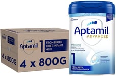 Aptamil Advanced 1 First Infant Baby Milk Powder Formula, Birth, 800g (Pack of 4