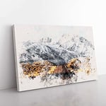 Big Box Art Road to The Mountains in California Watercolour Canvas Wall Art Print Ready to Hang Picture, 76 x 50 cm (30 x 20 Inch), White, Grey, Olive, Green, Black