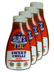 SLIM'S Fat Free Sweet Chilli Sauce - Set of 4 Bottles - Gluten Free - Low Sugar - 2 Calories - 425ML