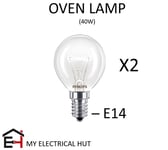 2 x Oven 40w Lamp SES E14 Small Screw Cap 300° Cooker Bulb EVEREADY
