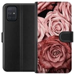 Samsung Galaxy A71 Svart Plånboksfodral Rosmönster