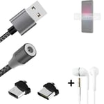 Data charging cable for + headphones Sony Xperia 10 IV + USB type C a. Micro-USB