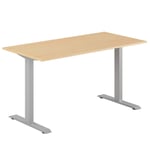 Fast skrivbord, grått stativ, bok bordsskiva 140x70cm