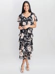 Gina Bacconi Frances Printed Midi Tiered Dress With Trim, Black/Multi