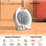 Daewoo Upright Fan Heater 2000W Portable 2 Heat Settings + Cool Air Option White