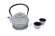 ECHTWERK Service à thé en fonte, théière 1,1 L avec passoire amovible, théière avec soucoupe, set de théières au design vintage pour la préparation de thé en vrac, gris