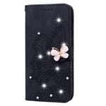 Samsung Galaxy A51 Case Glitter Bling, Shockproof Leather Wallet Flip Folio Magnetic Clasp Stand View Bookstyle Case for Samsung Galaxy A51 Phone Cover Cute Butterfly Pattern, Black