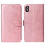 LOLFZ Wallet Case for iPhone X iPhone XS, Vintage Leather Book Case with Card Holder Kickstand Magnetic Closure Flip Case Cover for iPhone X iPhone XS - Rose Gold