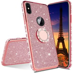 COTDINFOR iPhone XS Max Case Glitter Diamond Shining Phone Case Bling Protective Bumper Silikon with Kickstand Plating TPU Case for iPhone XS Max - Rose Gold Glitter