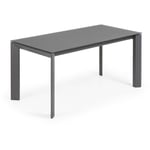 KAVE HOME Table de salle à manger extensible Axis rectangulaire 160 (220) x 90 cm graphite en verre avec pieds acier - Gris Kave Home