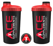 Ace Supps 1 x 600ml Shaker Black-Red Protein BCAA'S Pre Workout Mixer Bottle