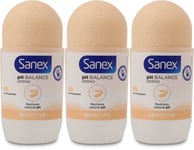 Sanex Dermo Sensitive 48H Antiperspirant Roll-On 50ml | Deodorant | Skincare X 3