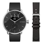 Withings - Scanwatch 38 mm Black Set with 1 Black FKM 18 mm Wristband + 1 Black Curved Leather Wristband 18 mm - Hybrid Connected Watch with ECG, Heart Rate, SPO2 and Sleep Tracker