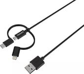 Philips DLC3104T/03 Câble de charge multiple 3 en 1 pour Apple iPhone Lightning - Câble USB-C - Câble micro USB - Samsung - 1,2 m - Noir