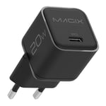 Magix Chargeur 20W Nano, USB-C GaN PD Power Delivery pour iPhone 15/15 Plus/15 Pro, 14/13/12-Mini/Pro/Pro Max/SE, AirPods Pro, iPad Pro, Galaxy(EUR Plug)(Noir)