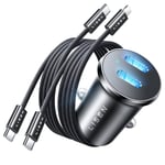 LISEN 90W Chargeur Allume Cigare USB C, 【Résistance à l'usure Câble】【 USB C & Lighting Port】Chargeur iPhone Voiture Rapide, Prise Allume Cigare 12v pour iPhone 16 15 14 13 12 11 Pro Max Galaxy S25 S24