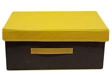 axentia Boîte de rangement en tissu 44 x 33 x 19 cm - Boîte de rangement avec couvercle - Panier de rangement pour armoire - Bac de rangement gris et jaune