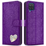 For Samsung Galaxy A12 Glitter Case Shiny Leather Bling Glitter Wallet Book Flip Folio Stand View Cover Pouch for Samsung Galaxy A12 Glitter (Purple)