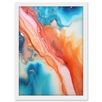 Artery8 Abstract Blue and Orange Fluid Flow Painting Water Meets Oil Artwork Framed A3 Wall Art Print