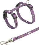 Junior kattsele+koppel, 21-33 cm/8 mm. 120 cm. Kattmotiv, Bl. färger -