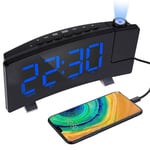 Digital väckarklocka, projektionsväckarklocka för sovrum med 4 dimmer, USB-telefonladdare, 180° roterbar projektor