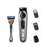 Braun BT5060 Beard Trimmer and Hair Clipper, Detail Trimmer Attachment, Life Time Sharp Blades, Free Gillette Fusion5 ProGlide Razor with Flexball Technology, Black/Silver