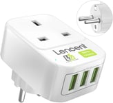 UK to EU Euro Europe Plug Adapter with 3 USB Ports, LENCENT Grounded European 3