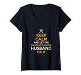 Womens Keep Calm and Let the Database Manager Husband Fix It V-Neck T-Shirt