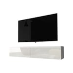 Selsey - kane - Meuble tv à suspendre / Banc tv (blanc mat / blanc brillant, 140 cm, avec led)