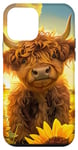 iPhone 12 mini Scottish Highland Cow, Spring Sunflower Western Country Farm Case