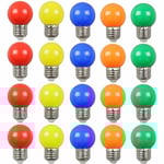20-pack färgade LED-lampor 2w E27 G45 belysningslampor, färgade LED-golfbollslampor, blandade färger 45mm x 68mm