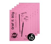 Clairefontaine 96692C - Bloc Agrafé GraF'it - 80 Feuilles Papier Dessin Croquis - Réglure pointillés DOT - Feuilles Détachables - A4 21x29,7 cm 90g - Couverture Rose - Paquet de 5 Blocs