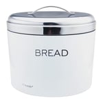 Stainless Steel Powder Coated Oval Shape Bread Bin with Lid Loaf Storage Food Box in Silver, Copper & White Colors by Crystals® (White)